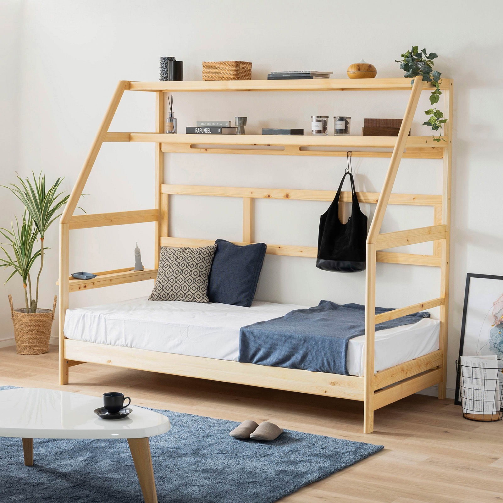 ［シングル］ クエッタ ｜ 多機能 ひのき無垢材 コンパクト 高さ調整 ベッドフレーム