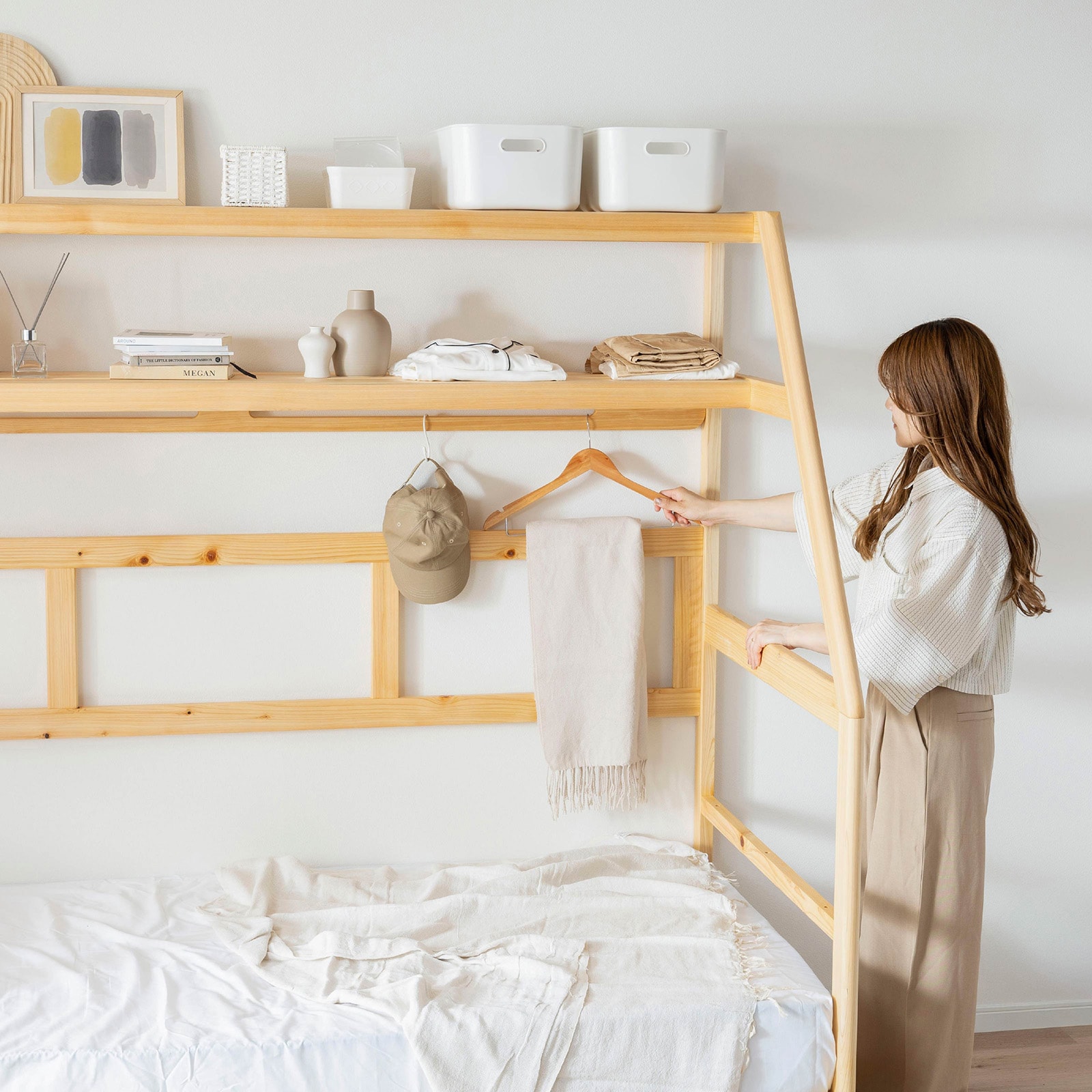 ［シングル］ クエッタ ｜ 多機能 ひのき無垢材 コンパクト 高さ調整 ベッドフレーム