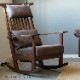 ［幅71/座面高40］ ロッキングチェア 一人掛け 肘付き チェア ハイバック レッドオーク 無垢材 レザー調 ファブリック パーソナルチェア デザイナーズ