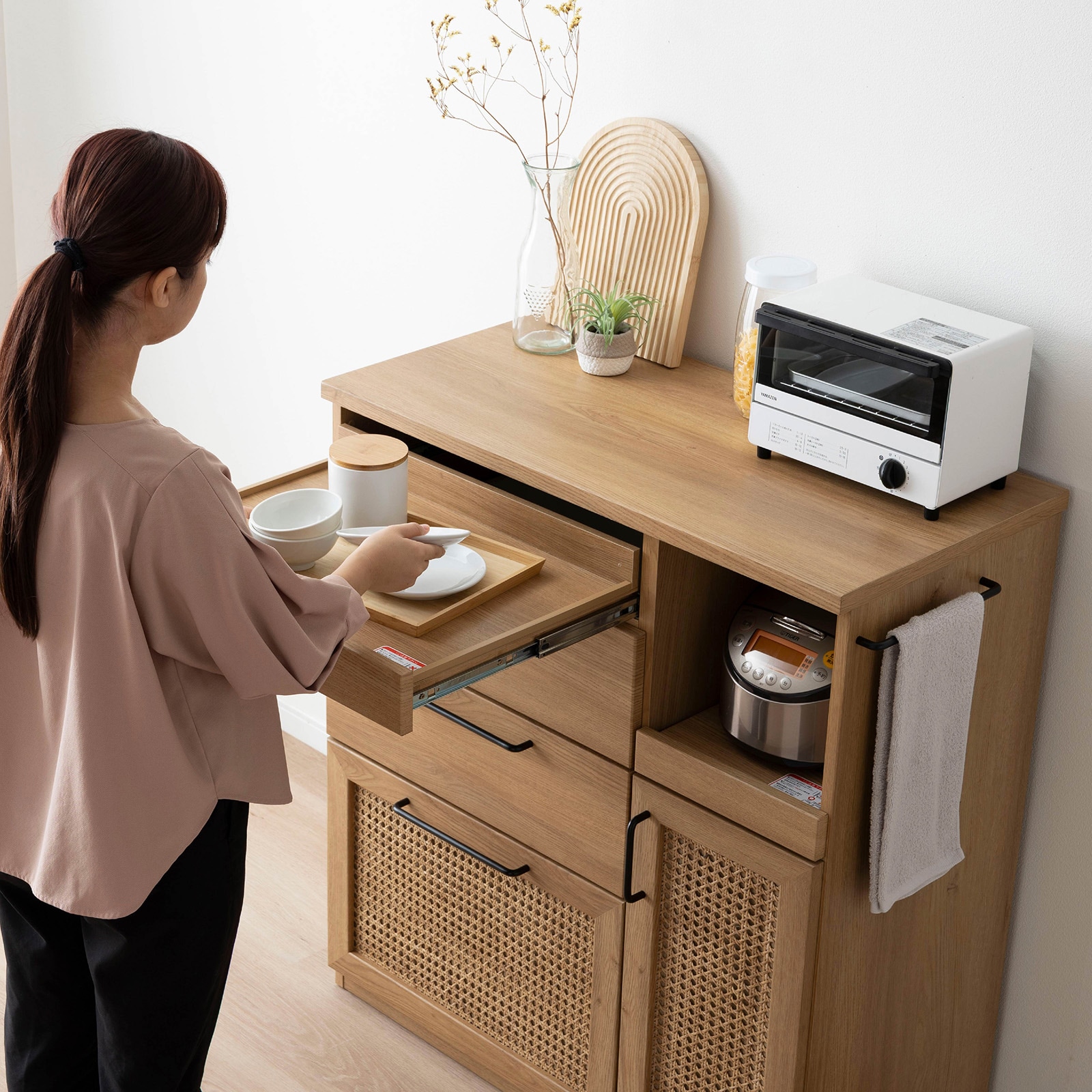 ［幅90］ ラット ｜ 収納 ゴミ箱 スライド棚 レンジ台 キッチンカウンター