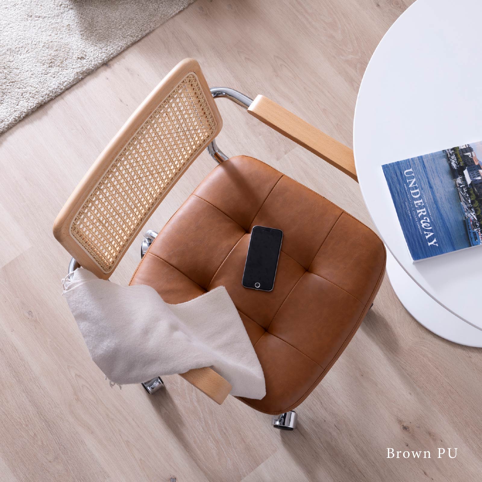 ［座面高さ44-50］ オービ ｜ 肘付き 回転 昇降 ラタン スチール キャスター デスクチェア