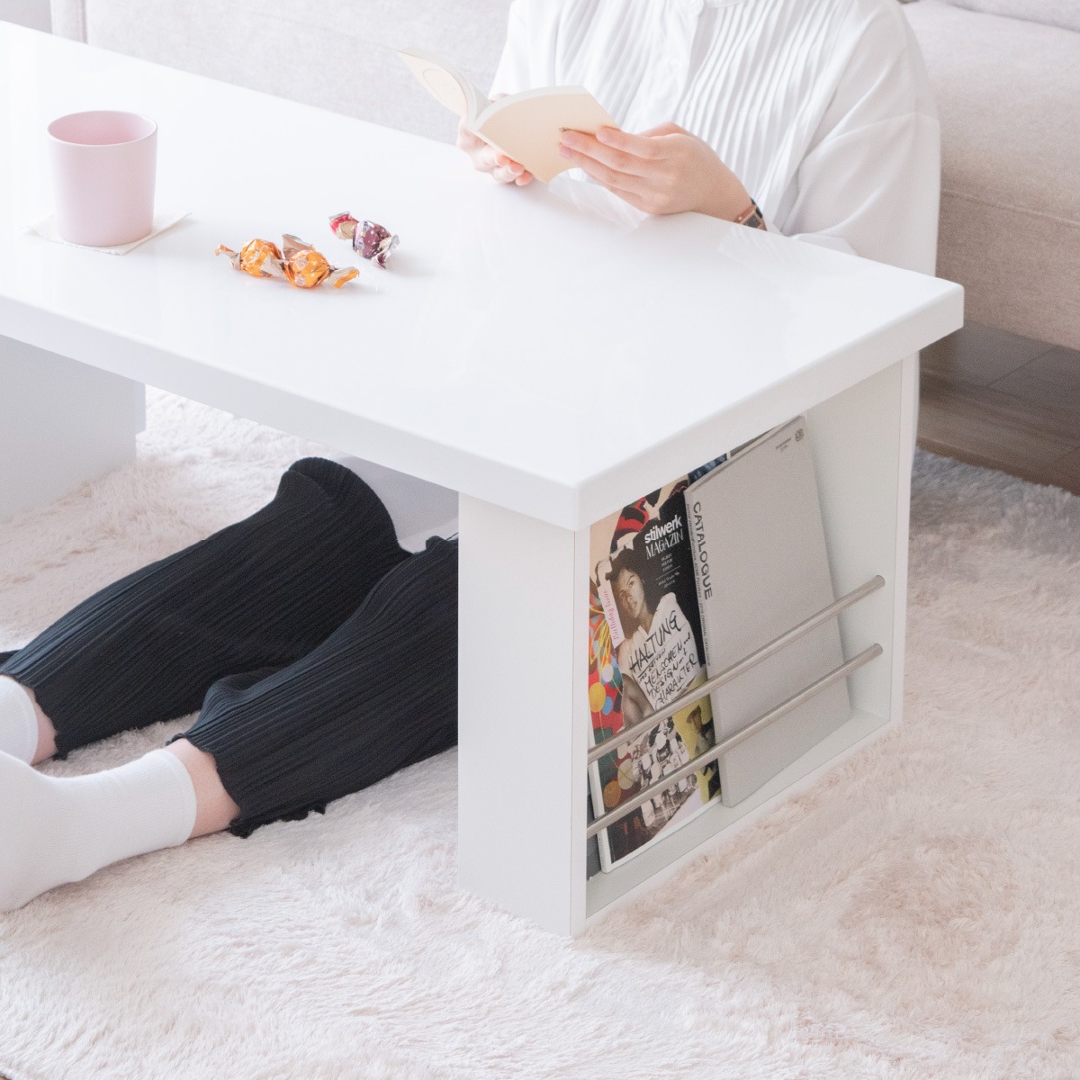 HR295 Meuble モーブル　リビングテーブル　引き出し収納 ホワイト HR295 Meuble モーブルリビングテーブル引き出し収納 ホワイト天賞堂