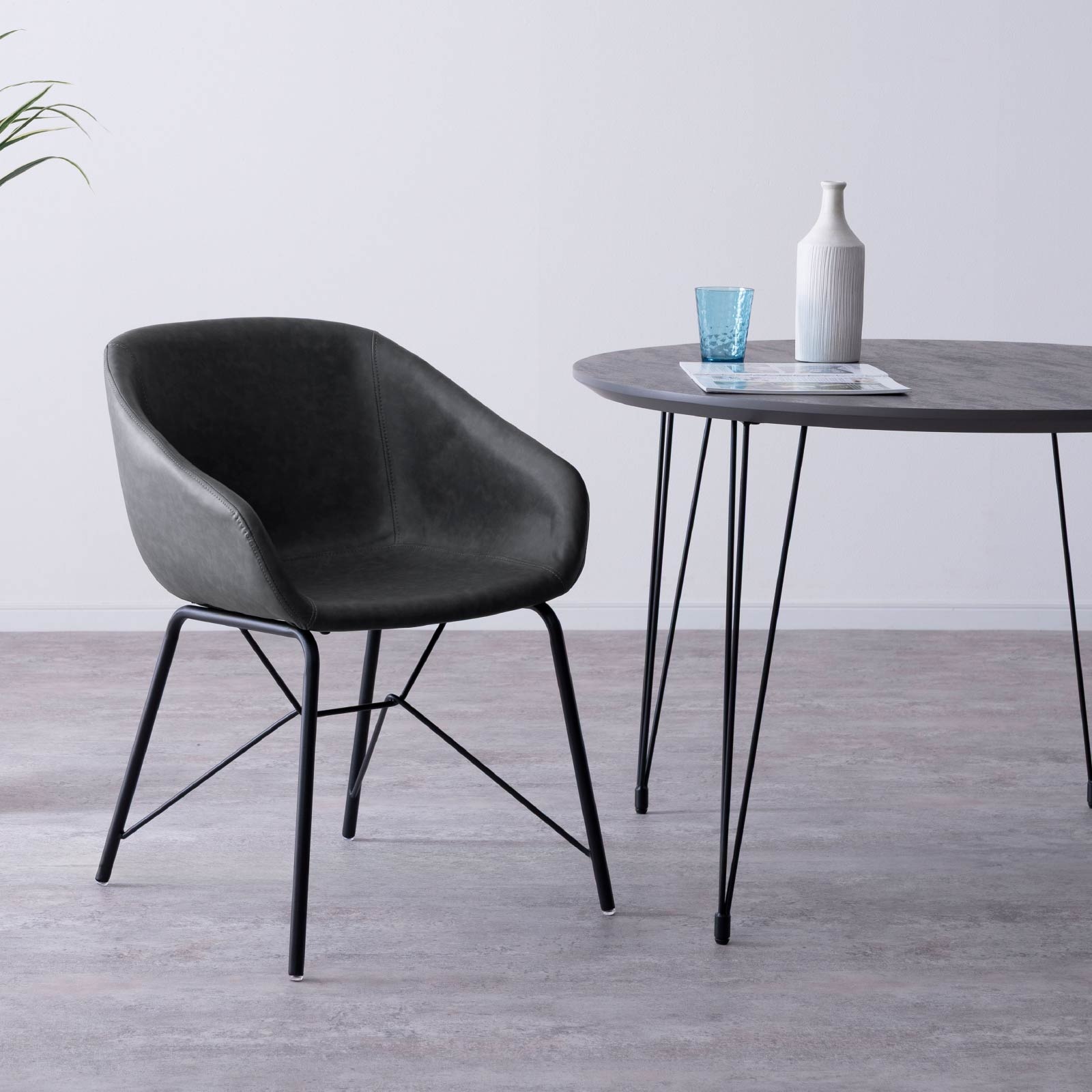 【2脚セット】［座面高43.5］ インダストリアルチェア ｜ アイアン脚 モノトーン PVSレザー ダイニングチェア 画像13