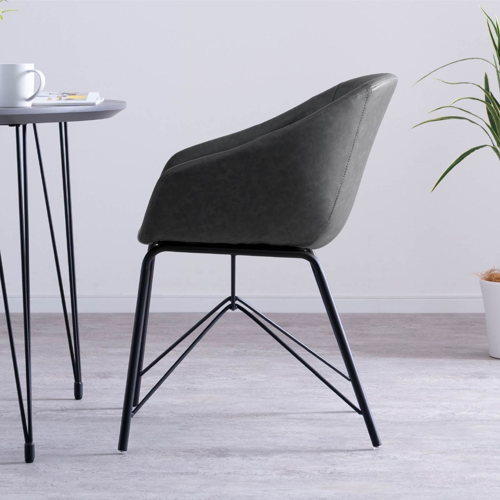 【2脚セット】［座面高43.5］ インダストリアルチェア ｜ アイアン脚 モノトーン PVSレザー ダイニングチェア 画像14