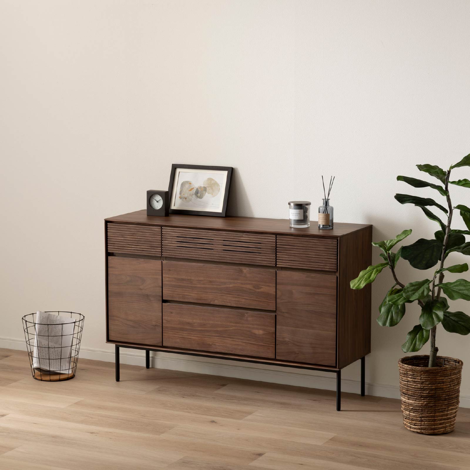 ［幅120］ 突板 収納 アイアン脚 チェスト