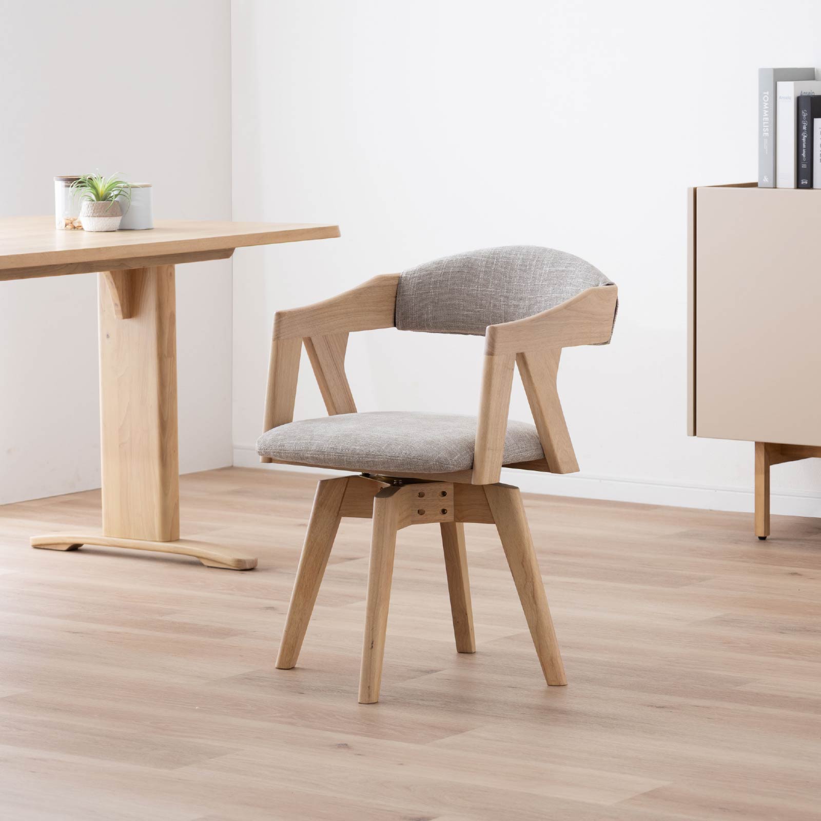 座面高43.5］ 回転チェア 無垢材 カバーリング アームチェア