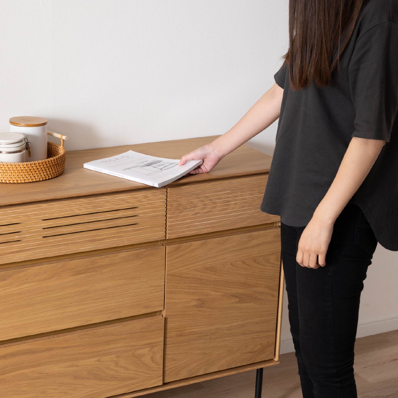 ［幅150］ 突板 収納 アイアン脚 チェスト