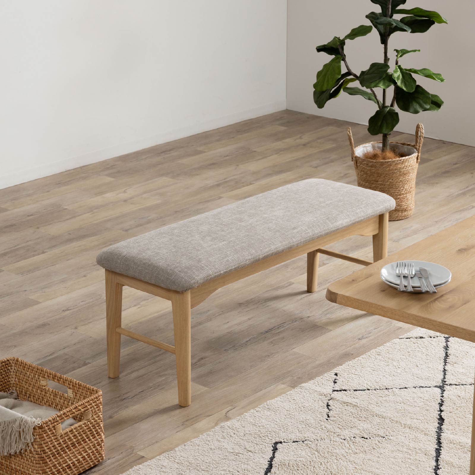 ［幅110/座面高43.5］ ダイニングベンチ 無垢材 カバーリング