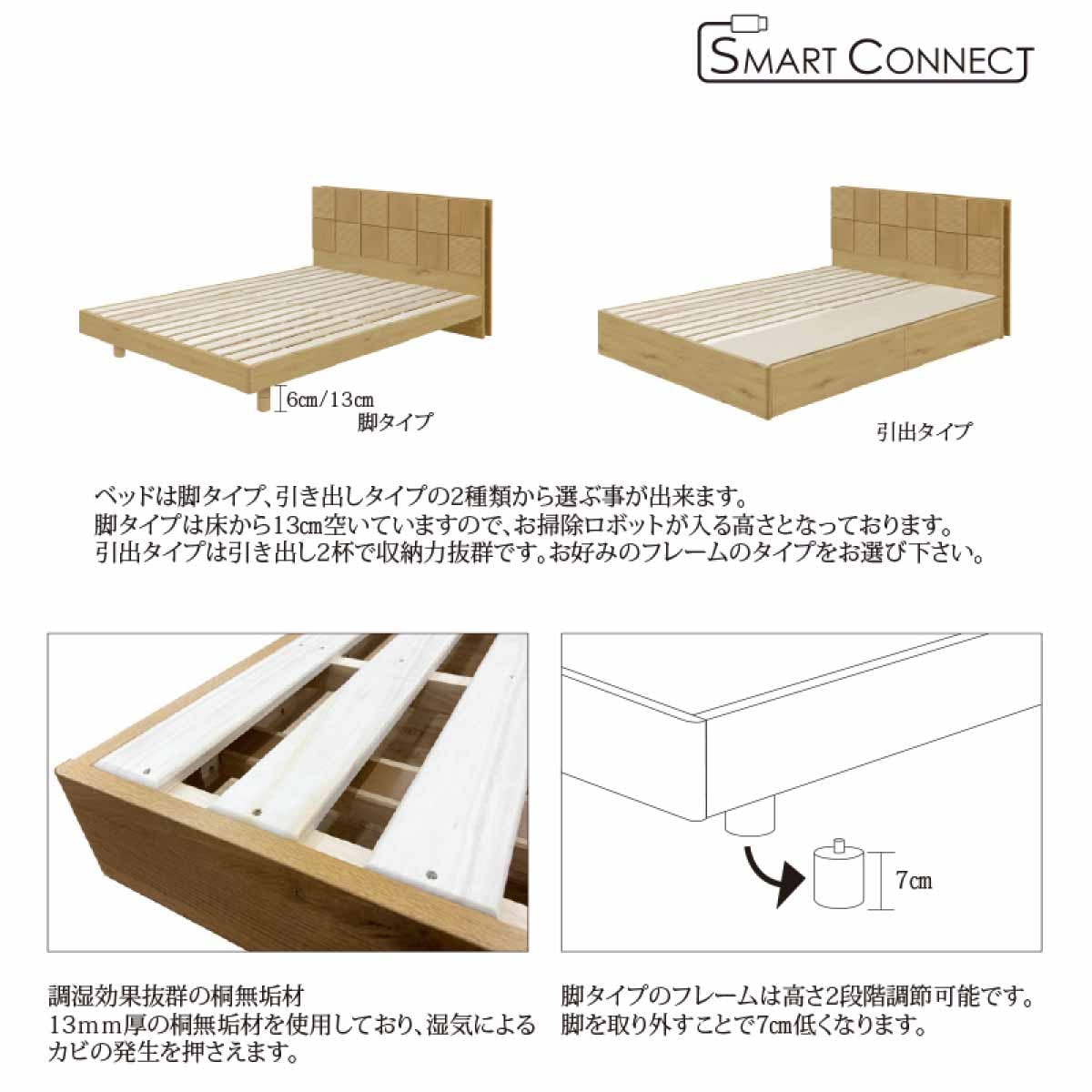 ［シングル］ ヴァーノン S  |  ベッドフレーム シングルベッド すのこベッド 木目調 ブロックチェック 宮棚 引き出し 収納