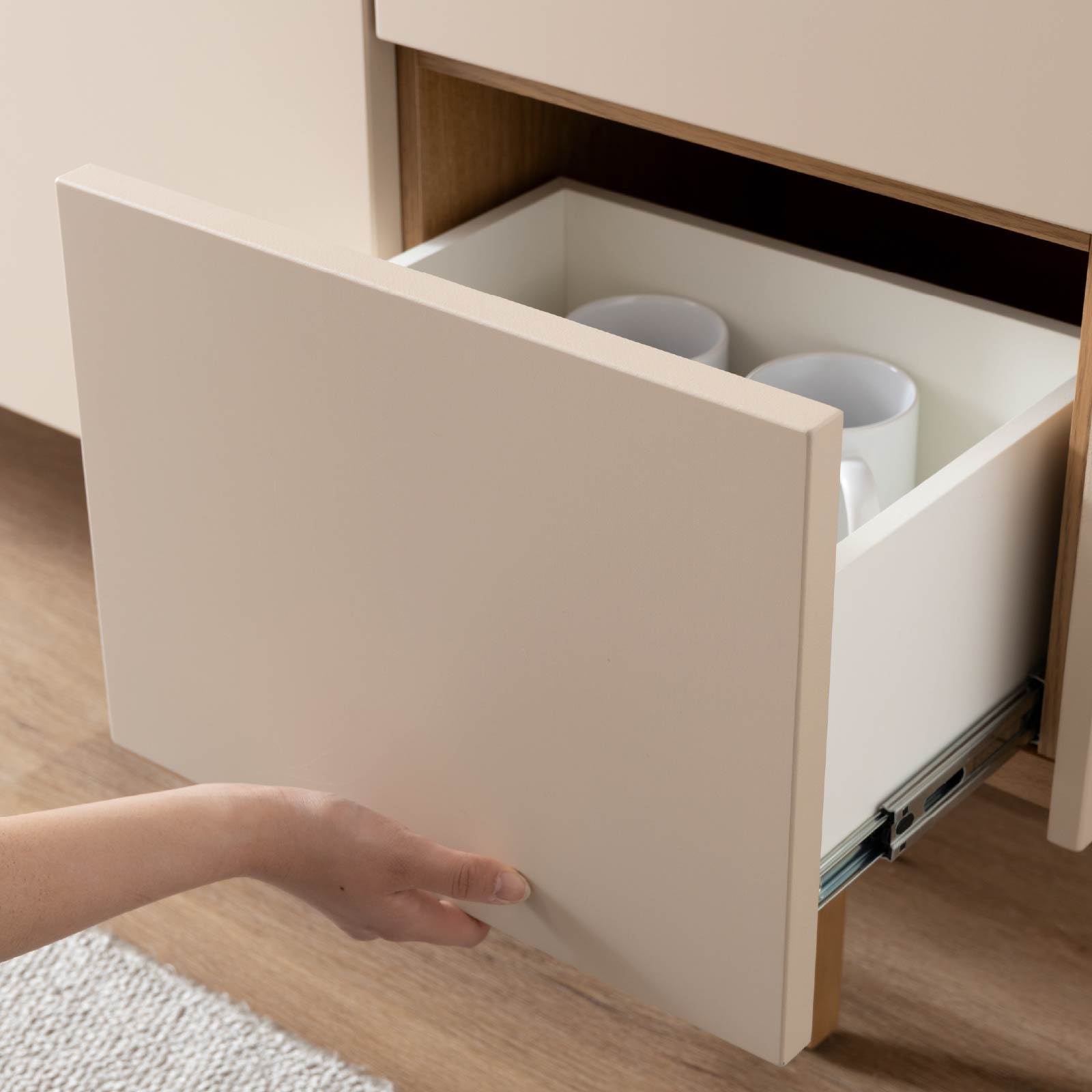 ［幅160］ ヌーボ ｜  塩ビシート サイドボード ニュアンスカラー 木目