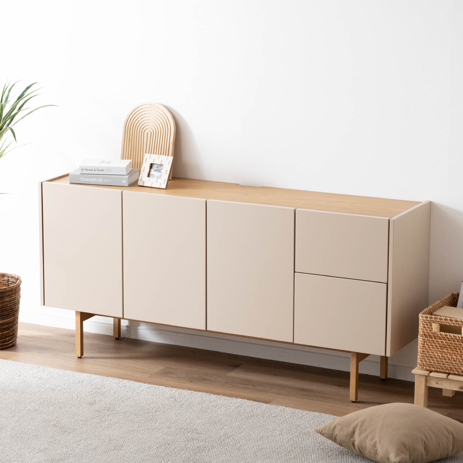 ［幅160］ ヌーボ ｜  塩ビシート サイドボード ニュアンスカラー 木目