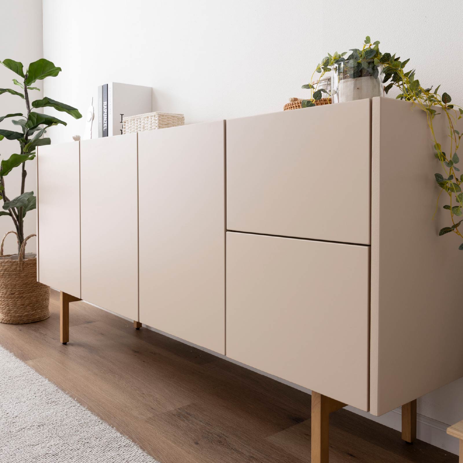 ［幅160］ ヌーボ ｜  塩ビシート サイドボード ニュアンスカラー 木目