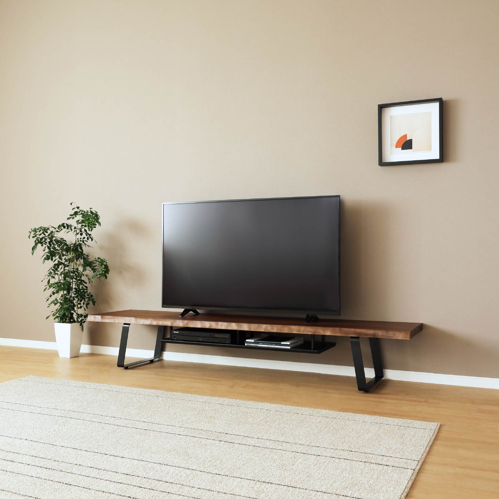 幅180］ テレビボード 耳付き ウォールナット 木目調 アイアン脚