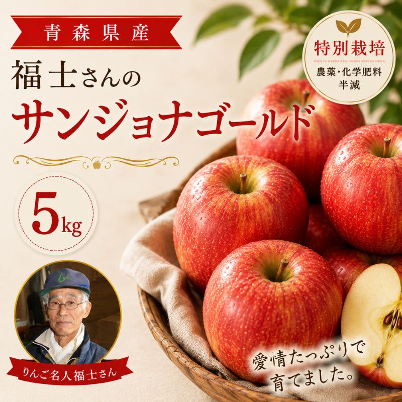 福士さんのりんご特選サンジョナゴールド5kg(送料無料)(青森県産