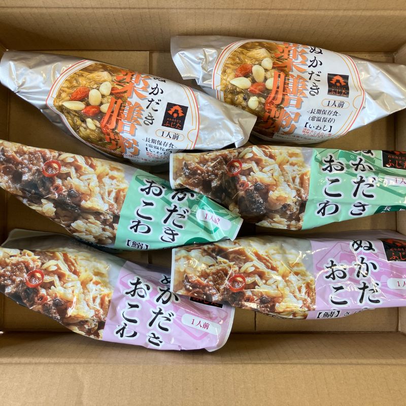 【長期保存食】ぬかだきおこわ詰め合わせ（さば・いわし・ぬかだき薬膳粥　3種各2P）_s25