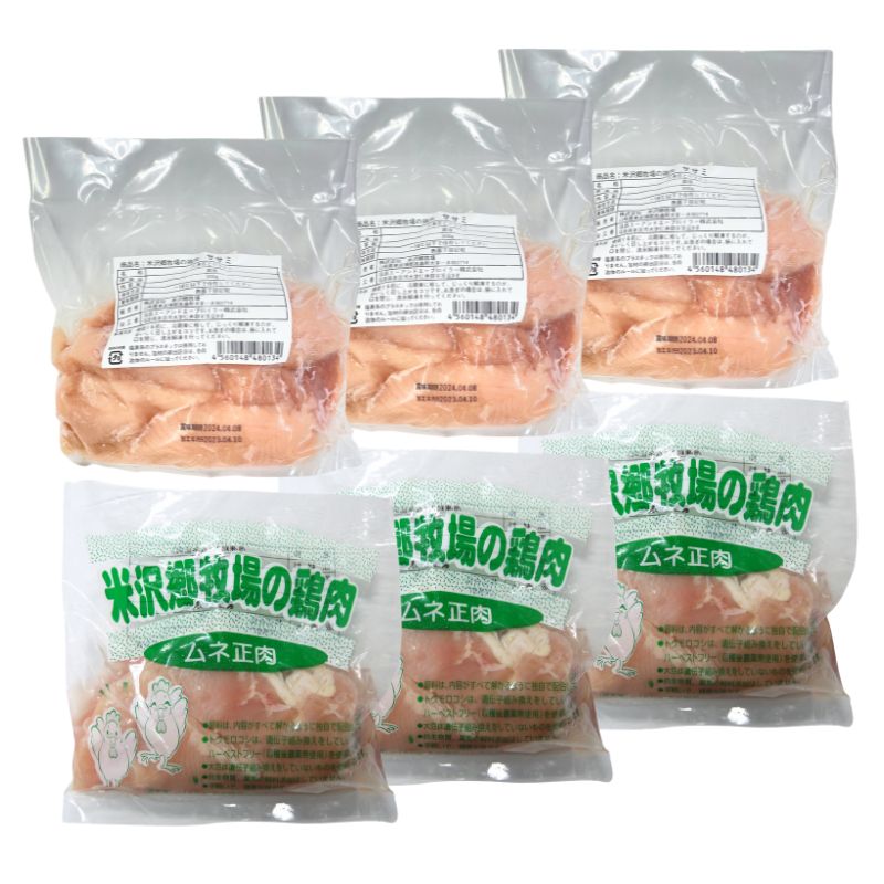 [定期購入][お徳用]米沢郷の鶏肉「ヘルシーセット」(ササミ3・ムネ3)_s10