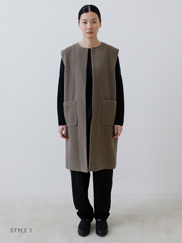 evam eva｜wool boucle long vest｜ladies'