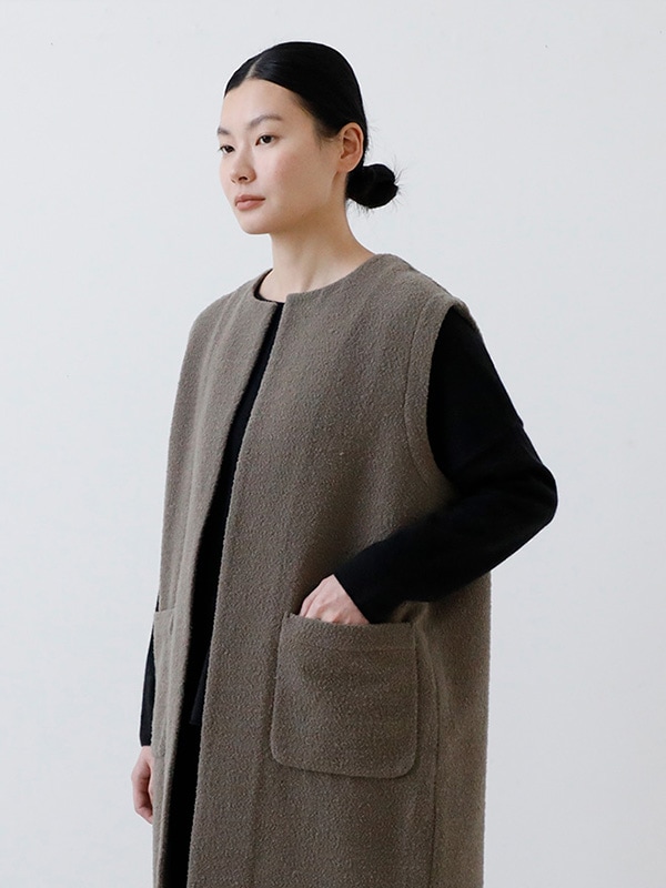 evam eva｜wool boucle long vest｜ladies'