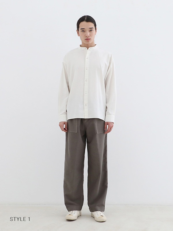 evam eva｜cotton wool band collar shirt [men's]｜men's