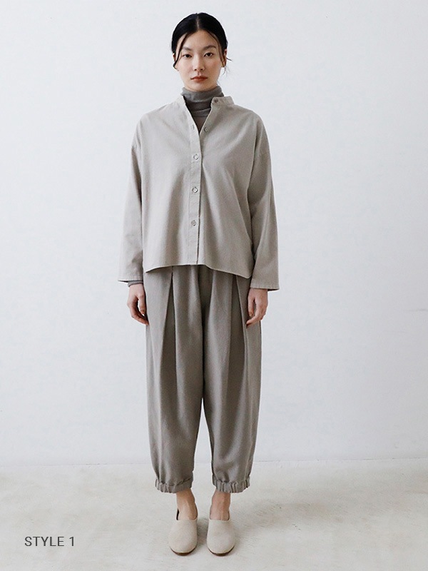 evam eva｜cotton wool band collar shirt｜ladies',tops