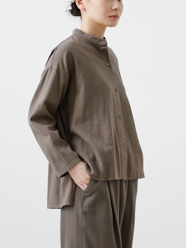 evam eva｜cotton wool band collar shirt｜ladies',tops