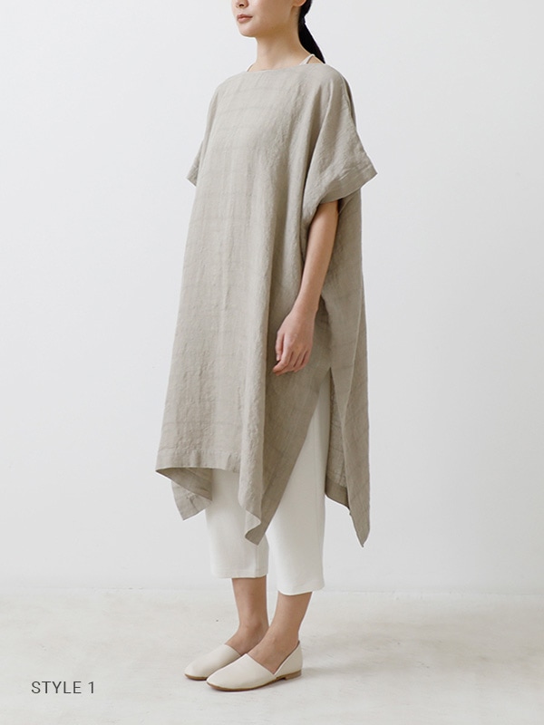 evam eva｜linen stitches poncho｜ladies',tops