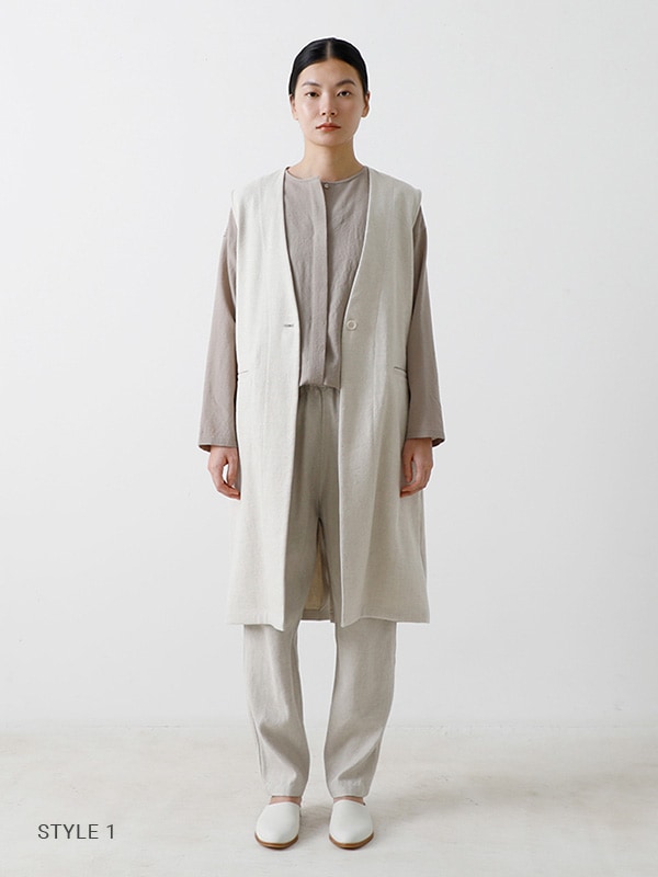 evam eva｜linen cotton long vest｜ladies',outer