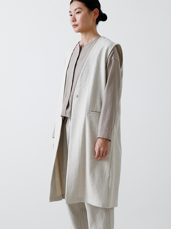 evam eva｜linen cotton long vest｜ladies',outer