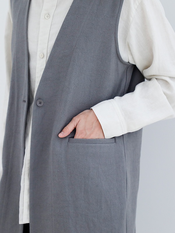 evam eva｜linen cotton long vest｜ladies',outer