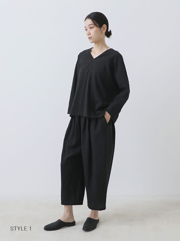 evam eva｜water linen v neck pullover｜ladies',tops