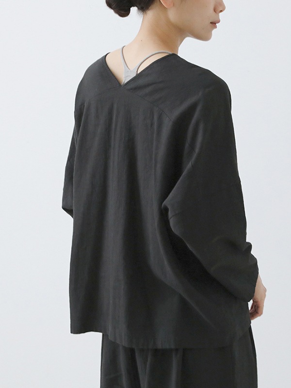 未使用級✨evam eva 水撚りリネンノーカラー 長袖ブラウス アイボリー F evam eva｜water linen v neck pullover｜ladies',tops
