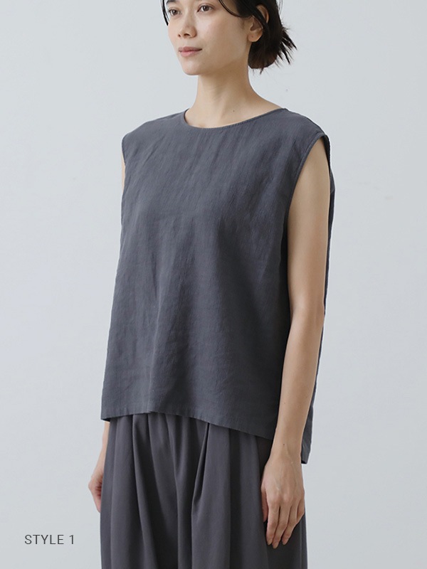 evam eva  エヴァムエヴァ　リネンノースリーブ evam eva｜water linen sleeveless｜ladies',tops