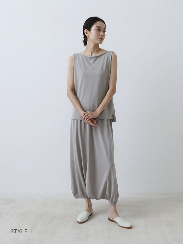 evam eva エヴァムエヴァ コットンスリーブ　M グレージュ　タンクトップ evam eva｜cotton sleeveless｜ladies',tops