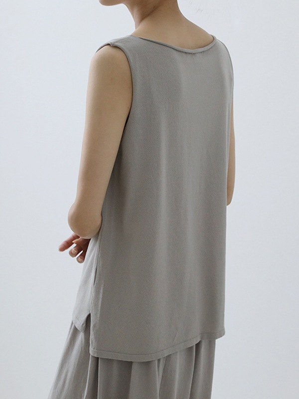 evam eva エヴァムエヴァ コットンスリーブ　M グレージュ　タンクトップ evam eva｜cotton sleeveless｜ladies',tops
