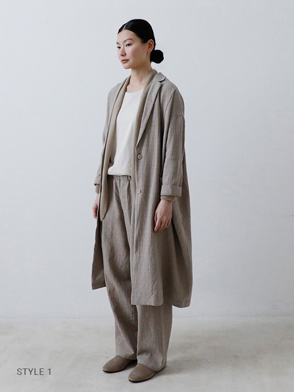 evam eva ヘンプ混 コットン ライトコート グレージュ 羽織り サイズ2 evam eva|linen cotton long jacket|ladies',outer