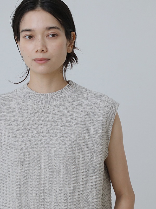 evam eva エヴァムエヴァ コットンスリーブ　M グレージュ　タンクトップ evam eva｜cotton linen vest｜ladies',tops