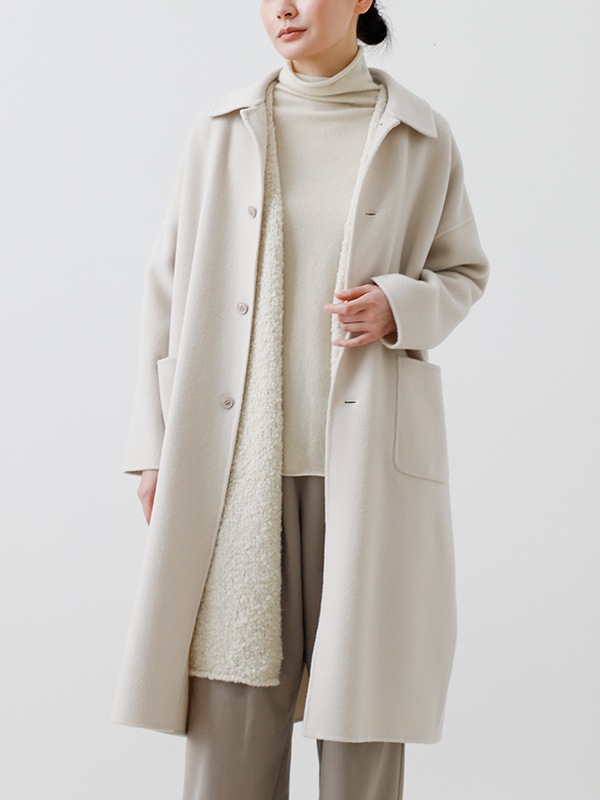 evam eva、ウールモックネック、七分袖、ロングコート evam eva｜long coat｜ladies',outer