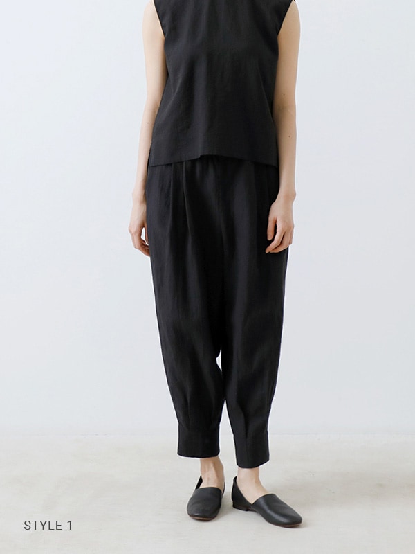 evam eva｜water linen hem tuck pants｜ladies',bottoms