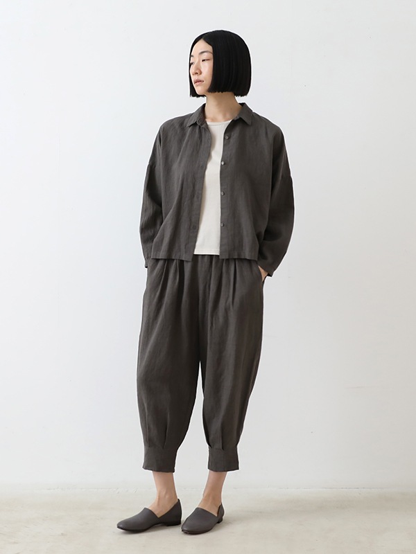 evam eva｜water linen hem tuck pants｜ladies',bottoms