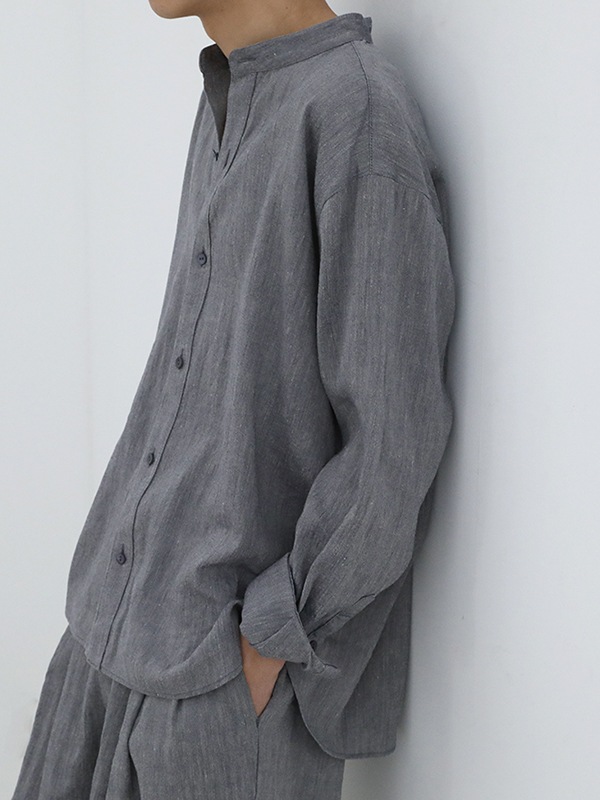 evam eva｜linen washi band collar shirt [men's]｜men's
