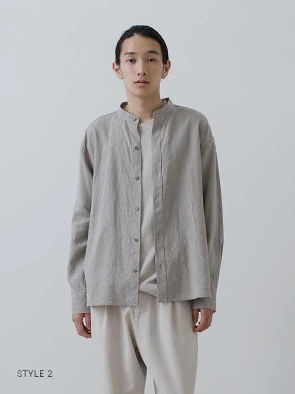 evam eva｜linen washi band collar shirt [men's]｜men's