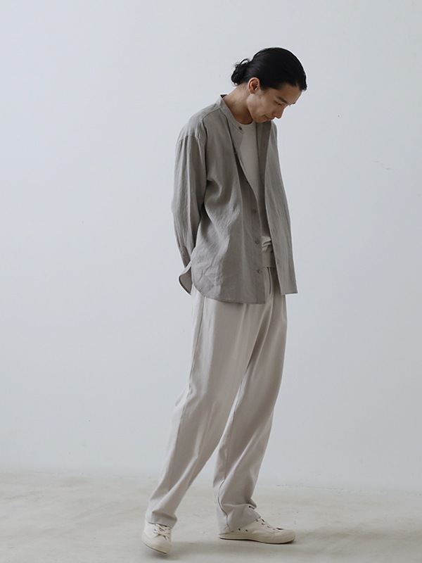 evam eva｜linen washi band collar shirt [men's]｜men's