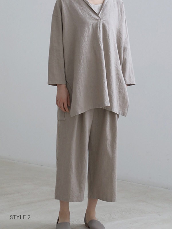 water linen tuck pants