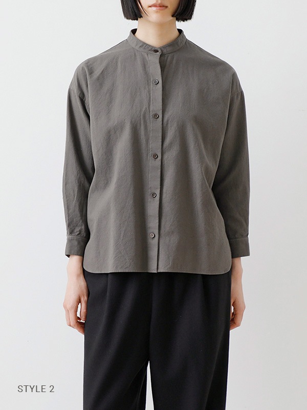 evam eva｜cotton cashmere band collar shirt｜ladies'