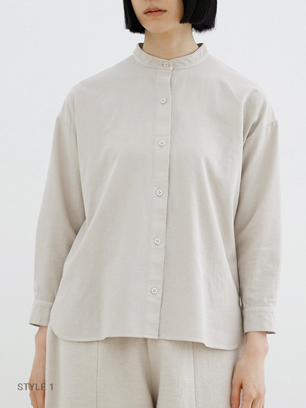 cotton cashmere band collar shirt