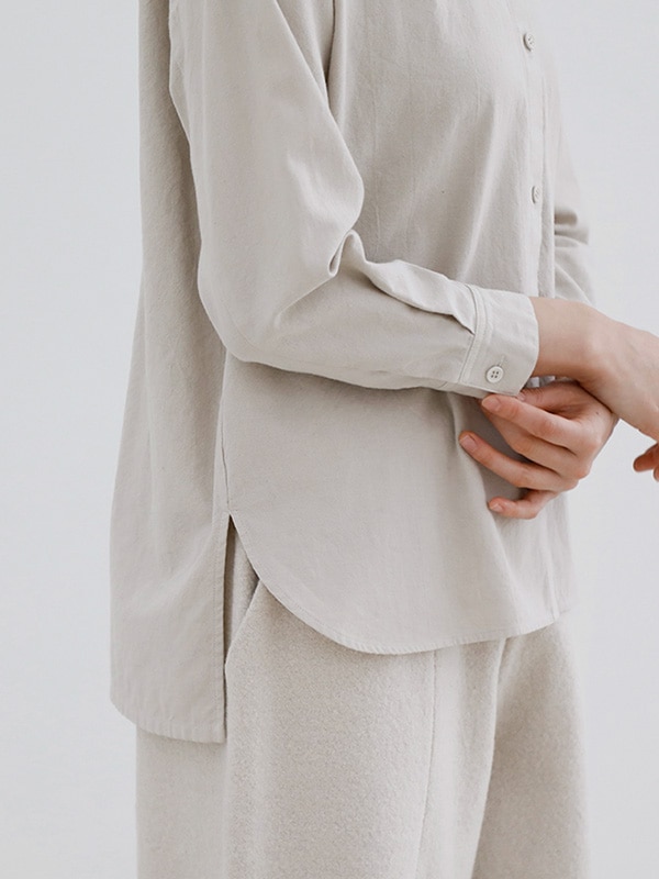 cotton cashmere band collar shirt