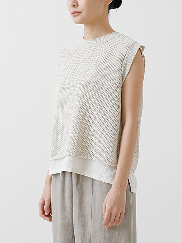 evam eva｜linen cotton short vest｜ladies',tops