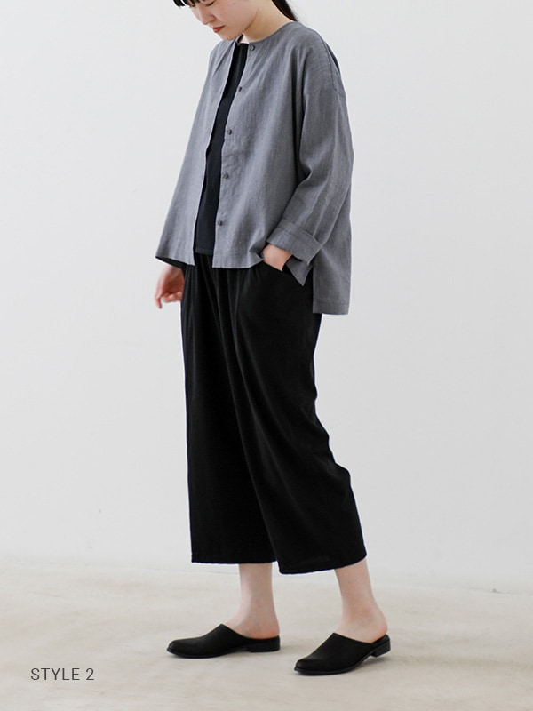 未使用級✨evam eva 水撚りリネンノーカラー 長袖ブラウス アイボリー F evam eva｜linen washi no collar shirt｜ladies',tops