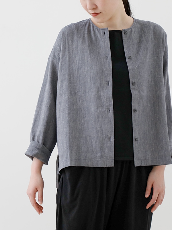 未使用級✨evam eva 水撚りリネンノーカラー 長袖ブラウス アイボリー F evam eva｜linen washi no collar shirt｜ladies',tops
