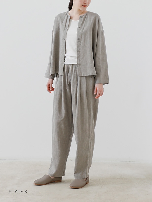 evam eva｜linen washi no collar shirt｜ladies',tops